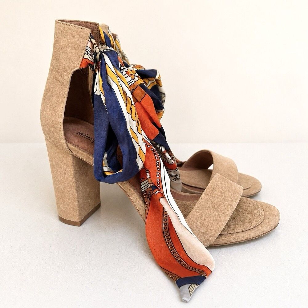 Jeffrey Campbell Lindsay-T Suede Scarf Tie Block Heel Sandals Beige Size 8